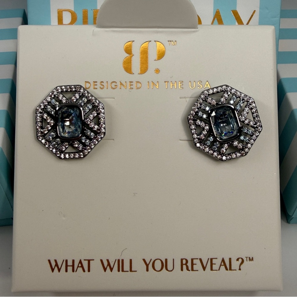 Bomb Party March Birthday 2026 
‘The Lilah Studs’ Aquamarine & Hematite
